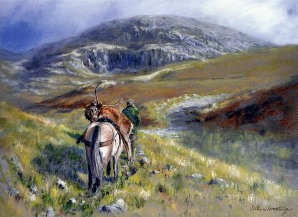 A6 mounted print of a deer stalking scene