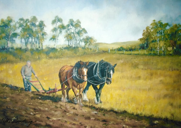 Horse Ploughing. Small Mounted Prints