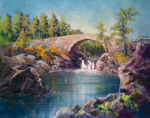 A pastel painting of The Wades Bridge Strathgarve, Ross-shire.