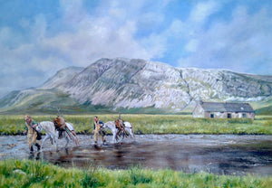 An oil painting of a deer stalking scene in the North of Scotland.