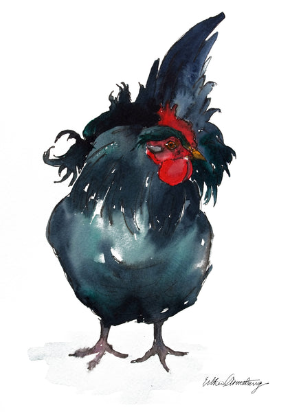 A6 mounted print of a watercolour hen