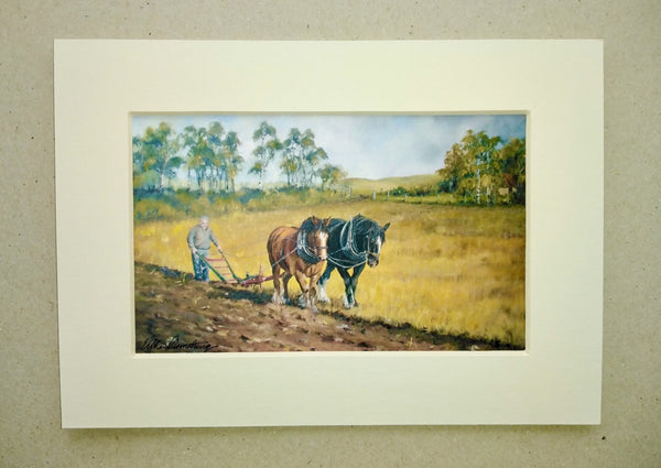 Horse Ploughing. Small Mounted Prints