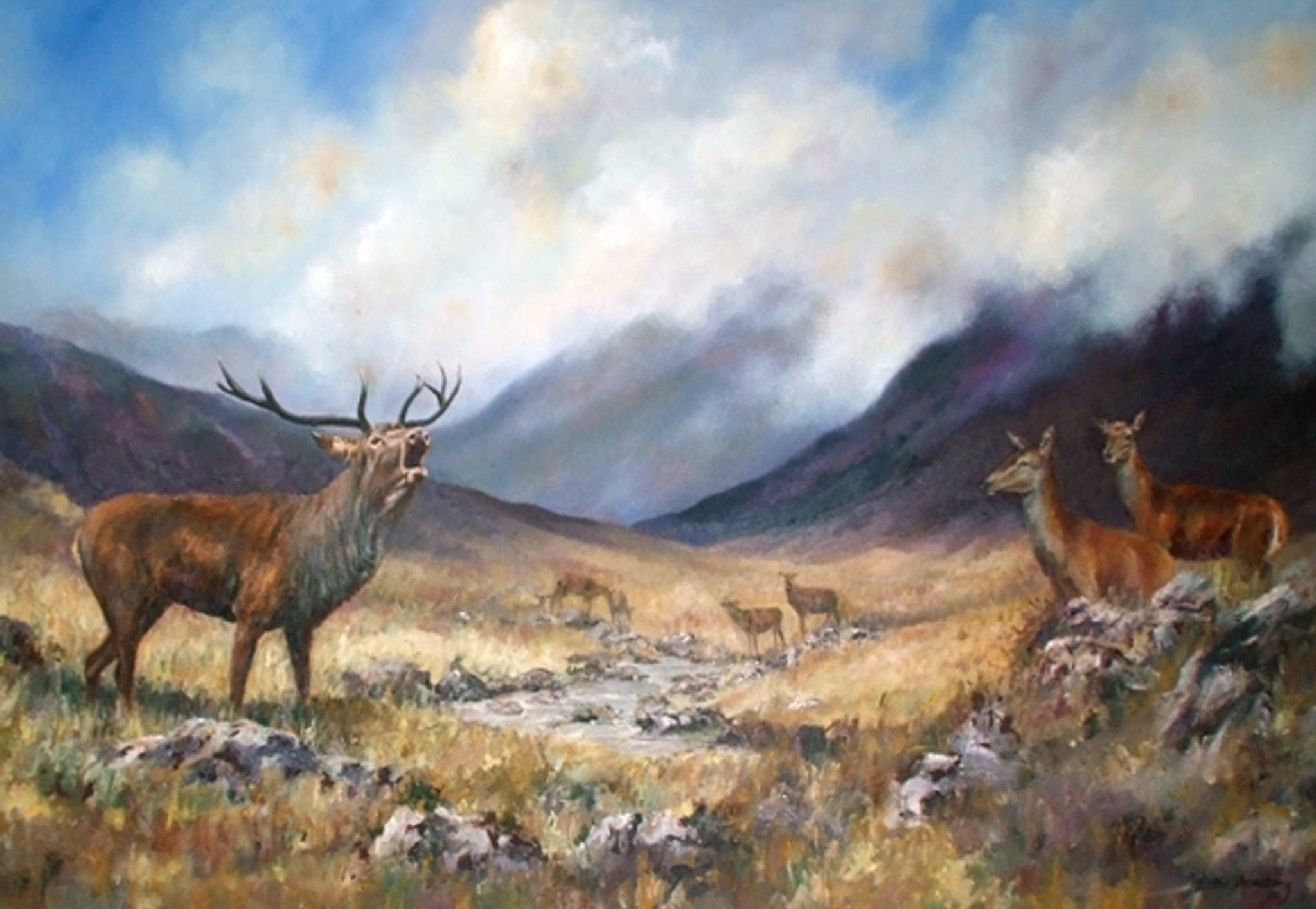 Large oil painting of a the rutting season